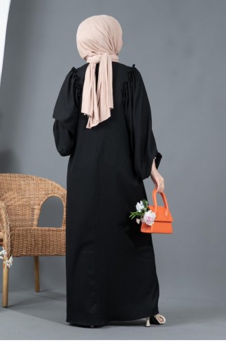 Svt2469 Fırfırlı Robalı Bürümcük Elbise-Siyah