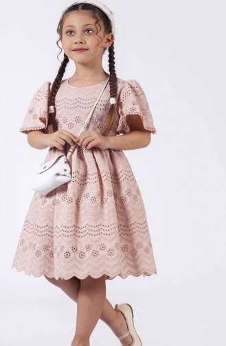 Kısa Geniş Kollu Fisto Kumaş Kız Çocuk Elbise-çantalı TVD24401GNSKL-02 Pembe