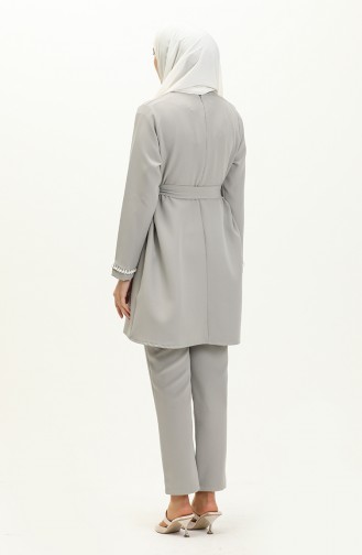 Pearl Detailed Two Piece Suit 70005-01 Gray 70005-01
