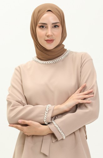 Pearl Detailed Two Piece Suit 70005-02 Beige 70005-02