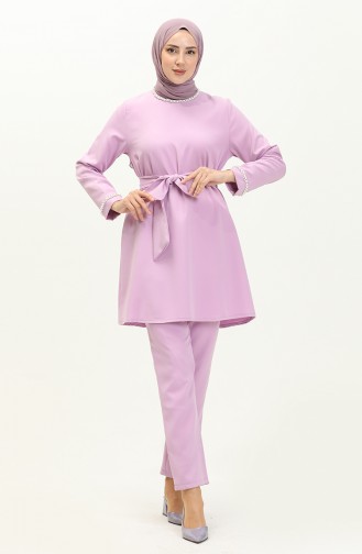 Pearl Detailed Two Piece Suit 70005-04 Lilac 70005-04