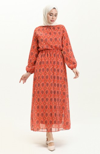 Printed Chiffon Dress 4235-02 Orange 4235-02