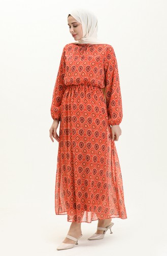 Printed Chiffon Dress 4235-02 Orange 4235-02