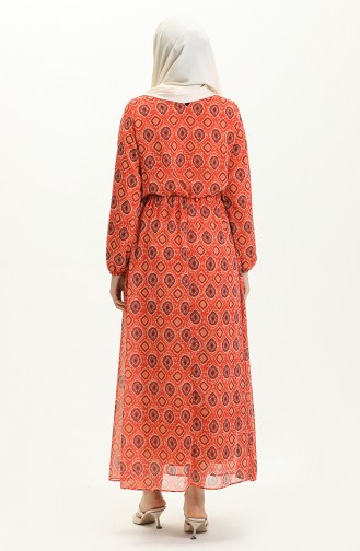 Printed Chiffon Dress 4235-02 Orange 4235-02