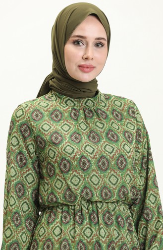Desenli Şifon Elbise 4235-03 Yeşil