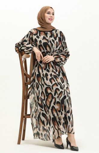 Printed Belted Dress 4338A-05 Black Tan 4338A-05