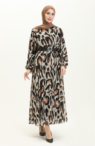 Printed Belted Dress 4338A-05 Black Tan 4338A-05