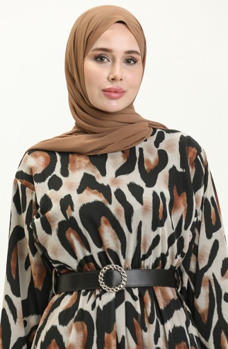 Printed Belted Dress 4338A-05 Black Tan 4338A-05
