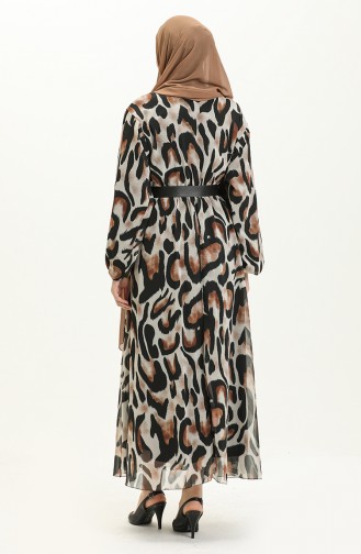 Printed Belted Dress 4338A-05 Black Tan 4338A-05