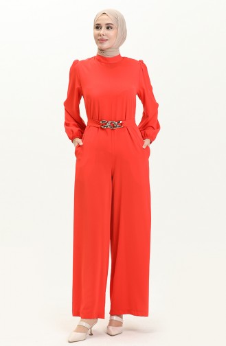 Chain Belted Jumpsuit 6031-01 Pomegranate Flower 6031-01