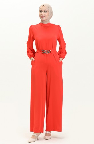 Chain Belted Jumpsuit 6031-01 Pomegranate Flower 6031-01