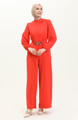 Chain Belted Jumpsuit 6031-01 Pomegranate Flower 6031-01