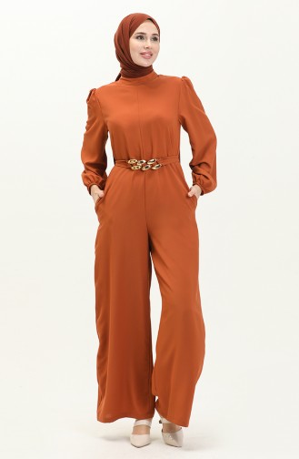 Chain Belted Jumpsuit 6031-04 Brick Red 6031-04