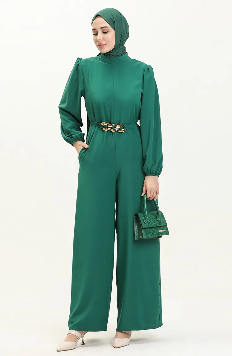 Chain Belt Jumpsuit 6031-07 Emerald Green 6031-07