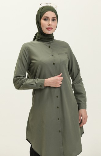 Mandarin Collar Pocketed Tunic 2515-17 Khaki 2515-17