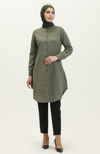 Mandarin Collar Pocketed Tunic 2515-17 Khaki 2515-17