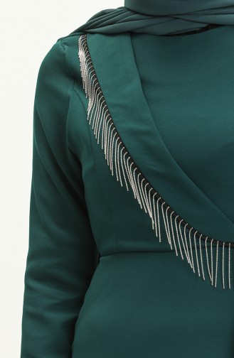 Zincir Detaylı Fırfırlı Elbise 4274-01 Zümrüt Yeşili