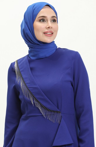 Zincir Detaylı Fırfırlı Elbise 4274-02 Saks