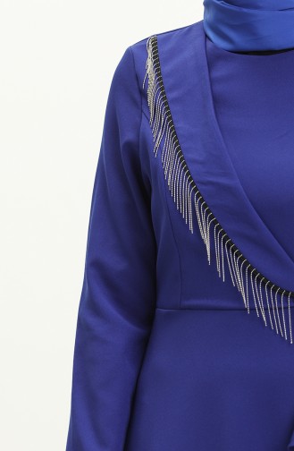 Zincir Detaylı Fırfırlı Elbise 4274-02 Saks
