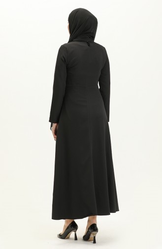 Zincir Detaylı Fırfırlı Elbise 4274-03 Siyah