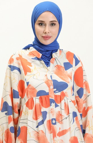 Yarasa Kol Keten Elbise 4316-04 Oranj