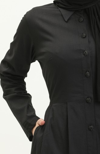 Kleid mit geknöpften Taschen 2028-01 Schwarz 2028-01