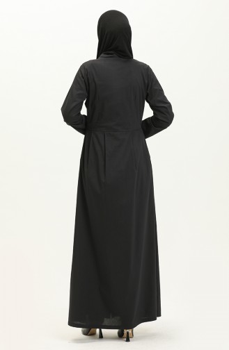 Boydan Düğmeli Cepli Elbise 2028-01 Siyah