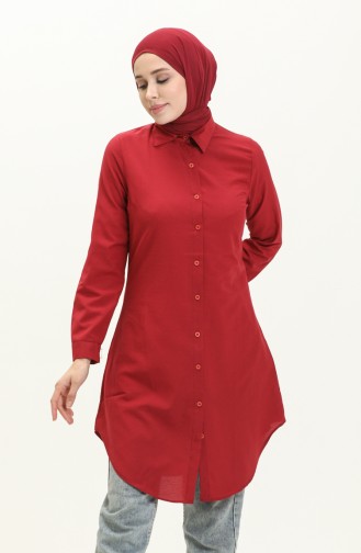 Düğmeli Tunik 2514-04 Bordo