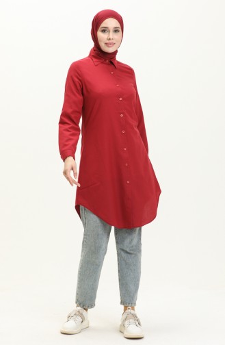 Düğmeli Tunik 2514-04 Bordo