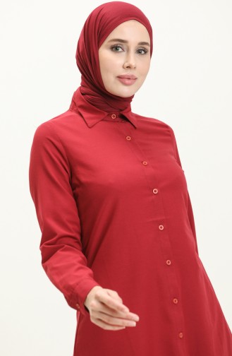 Düğmeli Tunik 2514-04 Bordo