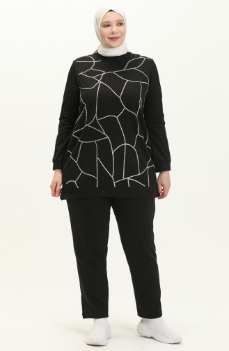 Plus Size Printed Tracksuit Set 12005-01 Black 12005-01