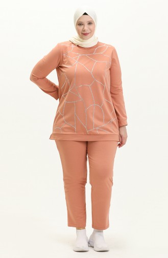 Plus Size Printed Tracksuit Set 12005-03 Salmon 12005-03