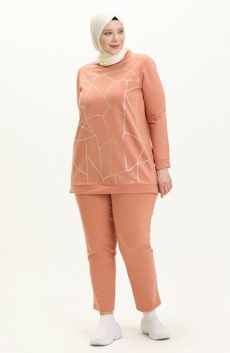 Plus Size Printed Tracksuit Set 12005-03 Salmon 12005-03