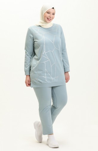 Plus Size Printed Tracksuit Set 12005-04 Ice Blue 12005-04