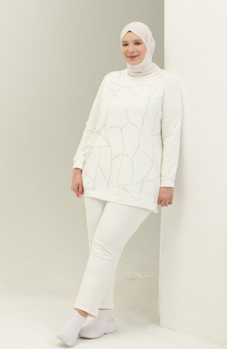 Plus Size Printed Tracksuit Set 12005-05 Cream 12005-05