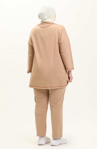 Plus Size Sewing Detailed Tracksuit Set 12008-01 Beige 12008-01