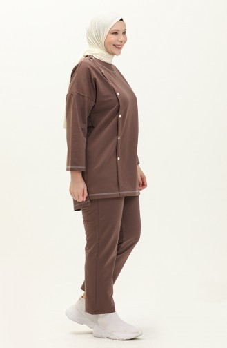 Plus Size Sewing Detailed Tracksuit Set 12008-04 Brown 12008-04