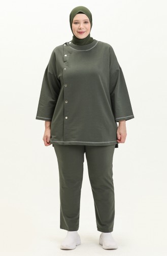 Plus Size Sewing Detailed Tracksuit Set 12008-05 Khaki 12008-05