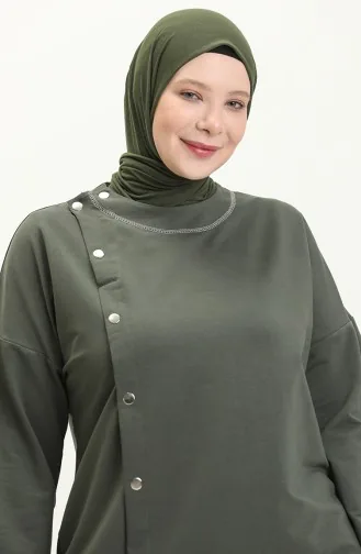 طقم رياضي بتصميم خيط مقاس كبير 12008-05 أخضر عسكري 12008-05