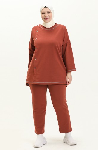 Plus Size Sewing Detailed Tracksuit Set 12008-06 Brick Red 12008-06
