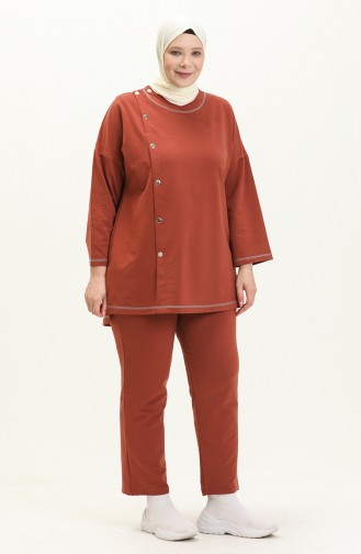 Plus Size Sewing Detailed Tracksuit Set 12008-06 Brick Red 12008-06