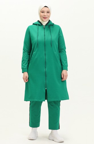 Plus Size Mesh Detailed Tracksuit Set 12010-04 Green 12010-04