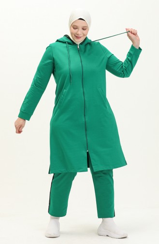 Plus Size Mesh Detailed Tracksuit Set 12010-04 Green 12010-04