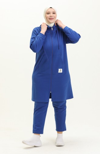 Plus Size Hooded Tracksuit  Set 12017-01 Saxe 12017-01