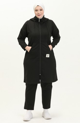 Plus Size Hooded Tracksuit Set 12017-02 Black 12017-02