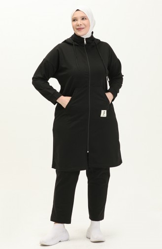 Plus Size Hooded Tracksuit Set 12017-02 Black 12017-02