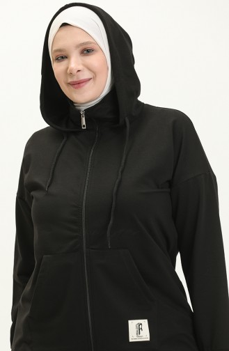 Plus Size Hooded Tracksuit Set 12017-02 Black 12017-02