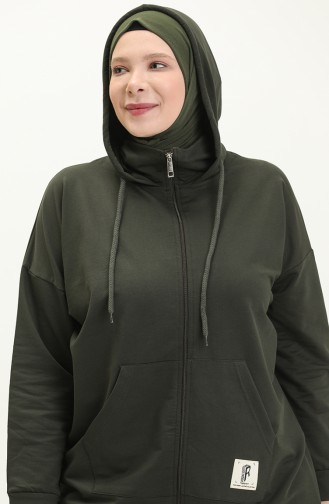 Plus Size Hooded Tracksuit Set 12017-04 Khaki 12017-04