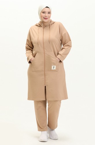 Plus Size Hooded Tracksuit Set 12017-05 Beige 12017-05