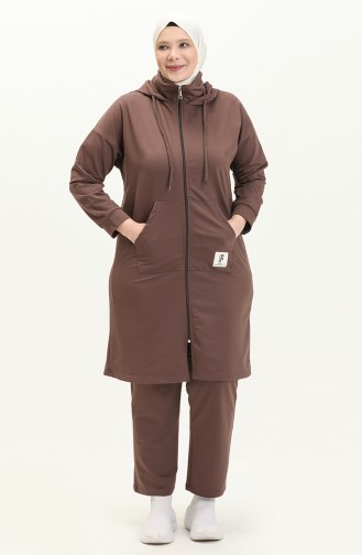 Plus Size Hooded Tracksuit Set 12017-06 Brown 12017-06
